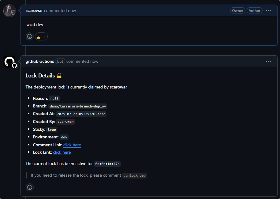 Viewing lock details with .wcid dev