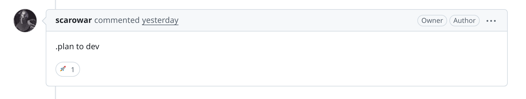 Pull request comment running .plan to dev