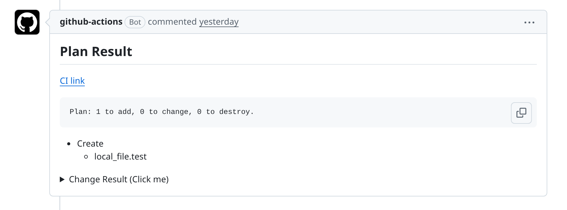 Terraform plan result posted by github-actions