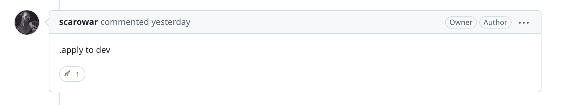 Pull request comment running .apply to dev