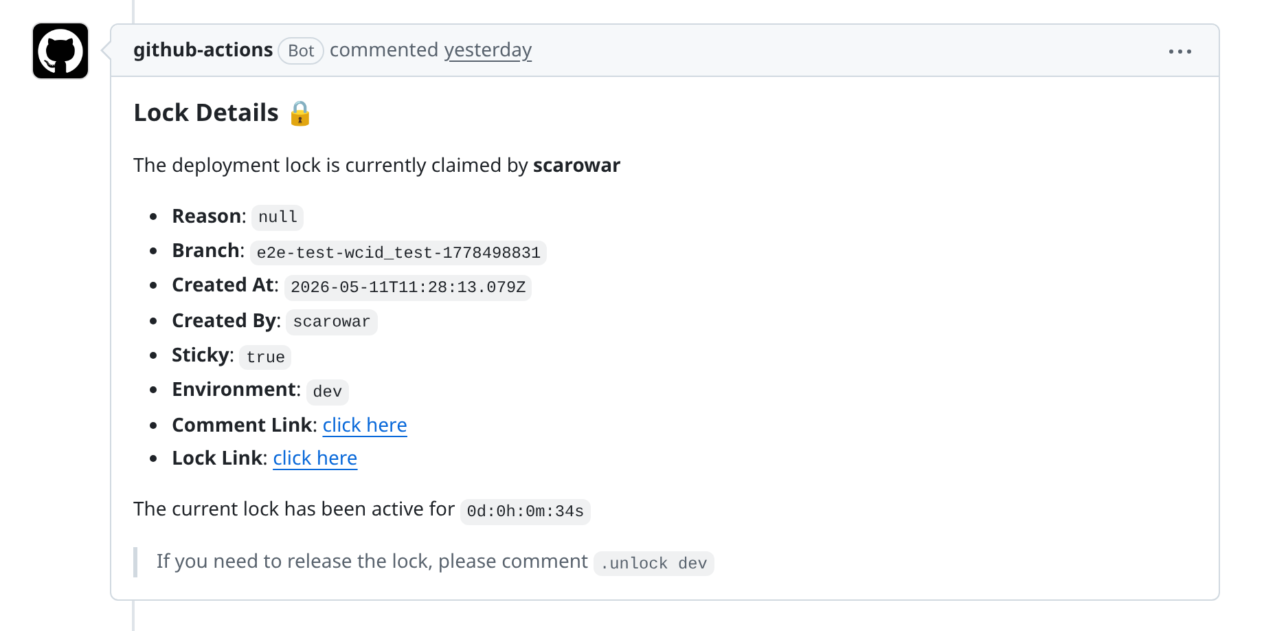 Lock details shown by .wcid